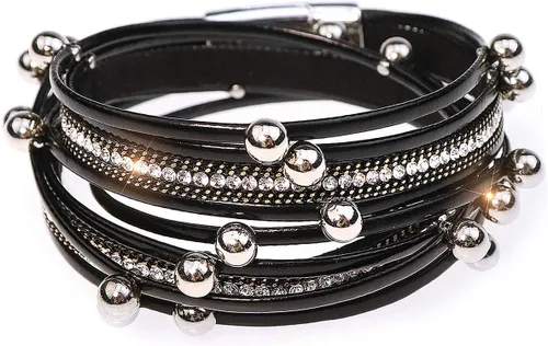 Vista 23 de Suyi Pulsera trenzada de cuero multicapa para mujer, con hebilla magnética Perla Caqui1