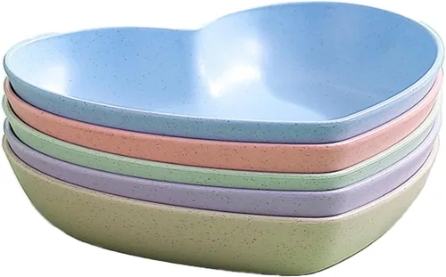 Vista 12 de Incauca Paquete de 5 mini salsas con forma de corazón de 6 pulgadas, paja de trigo irrompible, platos de postre pequeños, platos de ensalada