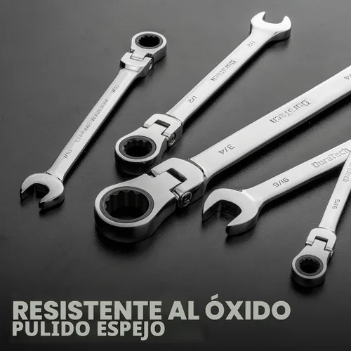 Vista 5 de DURATECH Llave combinada de trinquete de cabeza flexible de 1/2" SAE, 72 dientes, acero CR-V