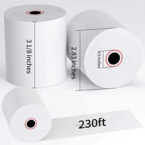 Vista 2 de Rollos de papel térmico para recibos, papel térmico de 3-1/8 x 230 pies, rollos de papel de caja registradora POS (10 rollos)