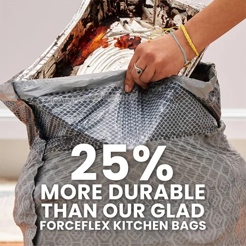 Vista 6 de Glad ForceFlex MaxStrength Bolsas de basura para cocina, 13 galones, Febreze Fresh Clean, 34 unidades (el paquete puede variar)