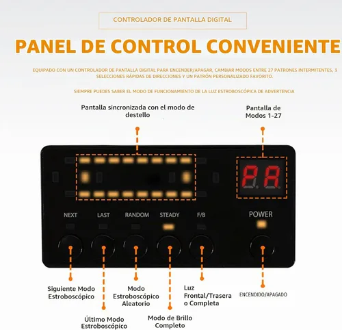 Vista 6 de Barra de Luces Estroboscópicas de Emergencia para Asesor de Tráfico de Techo de 45 Pulgadas, Color Ámbar/Blanco, con Controlador, Luz Intermitente