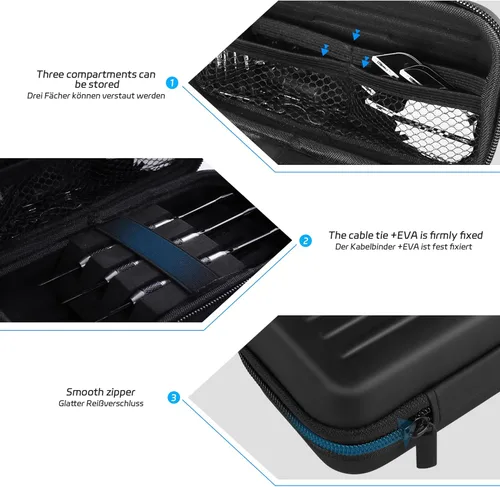 Vista 3 de CyeeLife Estuche de dardos – Estuche de transporte para dardos de acero o punta suave, con capacidad para 3 dardos y accesorios adicionales, tubos