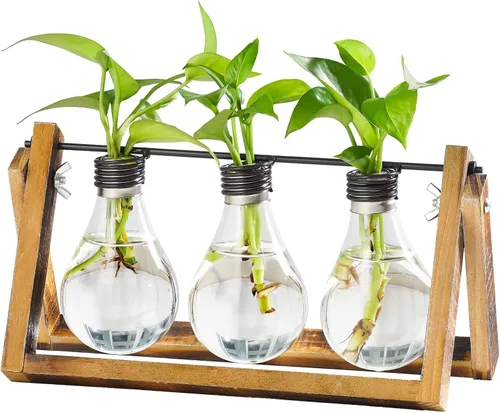 Vista 11 de Marbrasse Maceta/Florero de Vidrio Hidropónico de Escritorio, Florero de Bulbo con Soporte para Decoración del Hogar, Soporte Moderno y Creativo