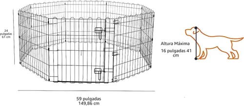 Vista 2 de Amazon Basics: cerca plegable de metal para mascotas, con puerta, 60 x 60 x 24 pulgadas, color negro.