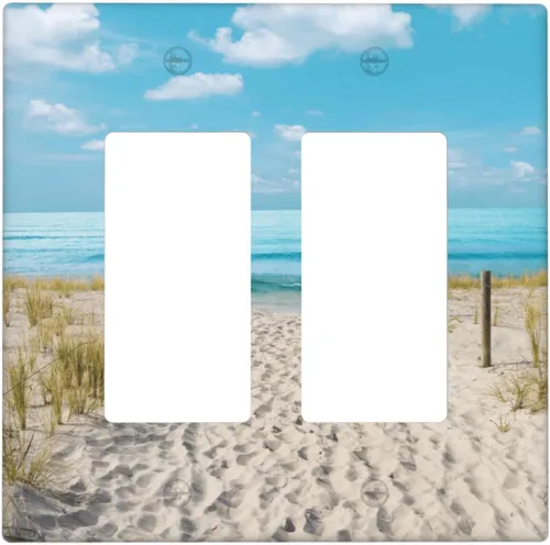 Vista 14 de Blue Ocean White Sand Beach 2 Gang Combination Toggle Rocker - Placa de pared para interruptor de luz doble, cubierta de salida decorativa eléctrica