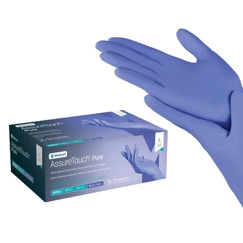 Vista 10 de Medicom AssureTouch - Guantes de nitrilo puro para examen médico, pequeños, 3 mil, 200 unidades, guantes desechables sin látex, sin polvo