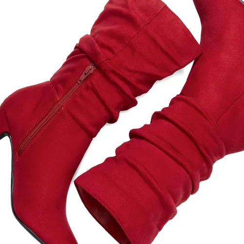 Vista 2 de DREAM PAIRS - Botas de tacón alto para mujer, de media pantorrilla, con punta puntiaguda, holgadas, Botas de otoño