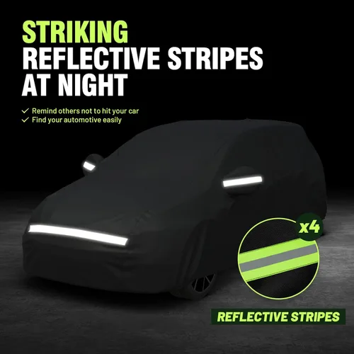 Vista 7 de Favoto Cubierta para auto hatchback impermeable de 6 capas para todo tipo de clima, resistente, para automóviles, cubierta exterior completa