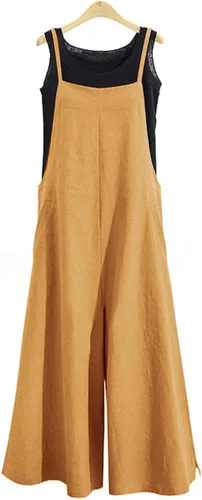 Vista 3 de YESNO Overol suelto de estilo casual para mujer corte amplio de algodón con bolsillos PZZ pantalones largos con pierna ancha
