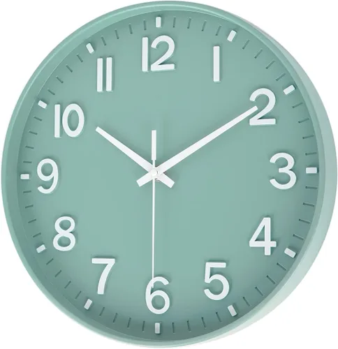Vista 2 de HZDHCLH Reloj de pared de cuarzo moderno, funciona con pilas, 12 pulgadas, silencioso, sin tictac, números 3D, reloj redondo para pared, reloj