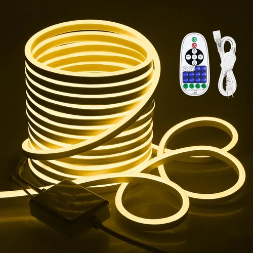 Vista 11 de Tira de luces de neón azul de 82 pies, regulable, impermeable, IP65, tira de luces flexibles de neón 25M 120LEDs/M 110V ~ 130 V CA para decoración