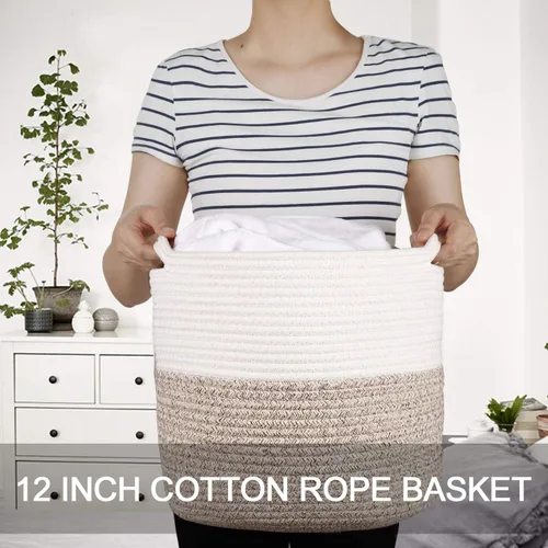 Vista 6 de Cesta de Plantas de Cuerda de Algodón Tejida para Maceta de Flores de 11 pulgadas para Maceteros de Piso Interior, Cesta Pequeña Decorativa