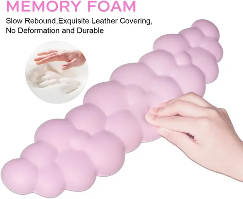 Vista 6 de JIKIOU Reposamuñecas para teclado Cloud de cuero, reposamuñecas con base de poliuretano antideslizante, cómodo reposamuñecas de espuma viscoelástica