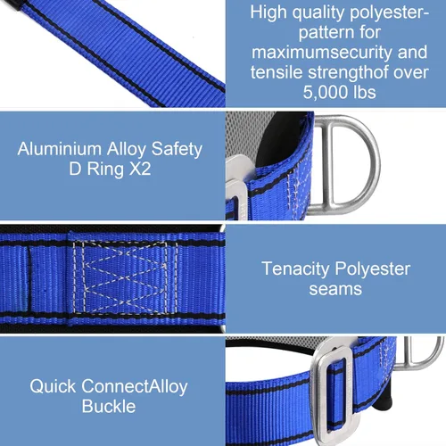 Vista 3 de Trsmima - Cinturón de seguridad para escalar, cinturón de escalada con almohadilla para la cintura y 2 anillos D, kit de cinturón de seguridad