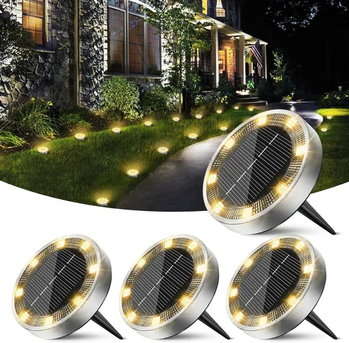 Vista 15 de Peasur Luces solares de suelo para exteriores, paquete de 2 luces planas de disco con energía solar, IP68 impermeable, antioxidante, iluminación