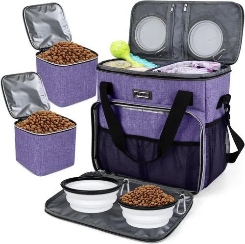 Vista 11 de BAGLHER Bolsa de viaje para perros, bolsa de viaje para mascotas (todos los suministros de viaje para mascotas), con 2 recipientes de comida