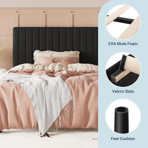 Vista 7 de Allewie Base de cama individual, plataforma tapizada de terciopelo con cabecera capitoné de canal vertical ajustable, base de colchón con listones