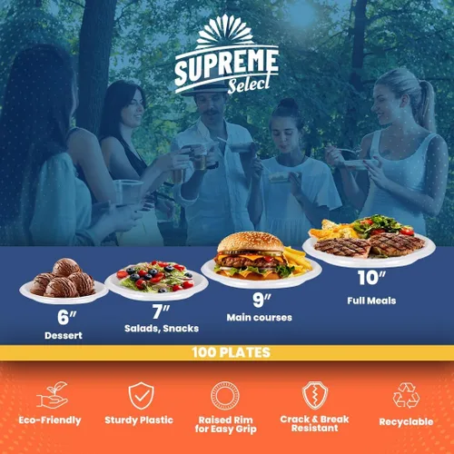 Vista 7 de Platos de plástico desechables blancos [Juego de 100 platos Platos de 6 pulgadas] Elegantes platos de cena de fiesta, juego de platos de plástico