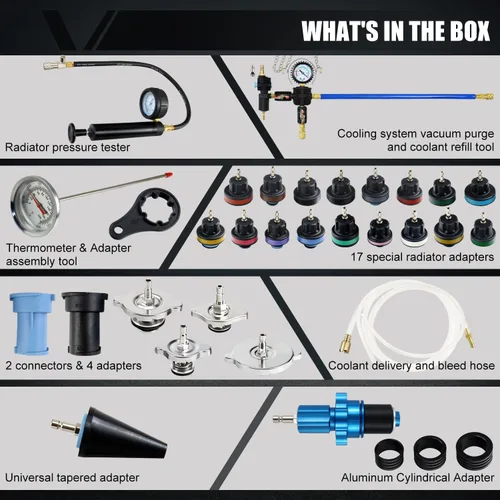 Vista 9 de Kit de herramientas de prueba de presión de refrigerante y recarga al vacío de 33 piezas, juego manual de prueba de fugas del sistema