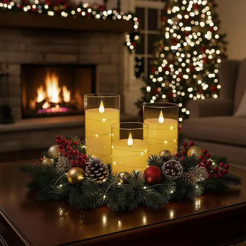 Vista 9 de Homemory Velas parpadeantes sin llama con tira de luces, velas que funcionan con pilas, luces LED de cadena integradas, vela de plexiglás irrompible