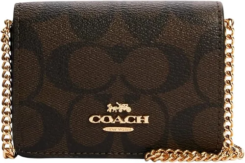 Mini cartera en una cadena en lienzo distintivo DoradoMarrón Negro