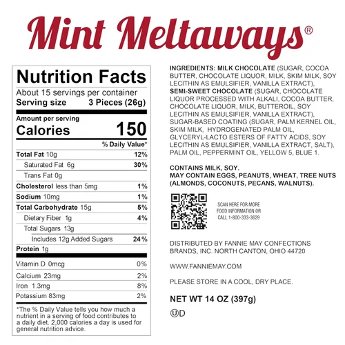 Vista 2 de Fannie May, Chocolate con leche premium, menta Meltaways, caja de regalo navideña, 14 onzas