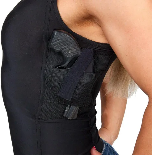 Vista 3 de Concealment - Camisa sin mangas para hombre y mujer, con cuello redondo, pistola, táctica, SS, ropa de transporte oculta