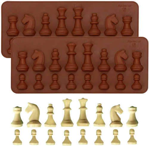 2Pcs Chess Piece Chocolate Candy Molds, International Chess Silicone Mold Epoxy Resin Craft Casting Fondant Paper Clay Wax Melt Mold