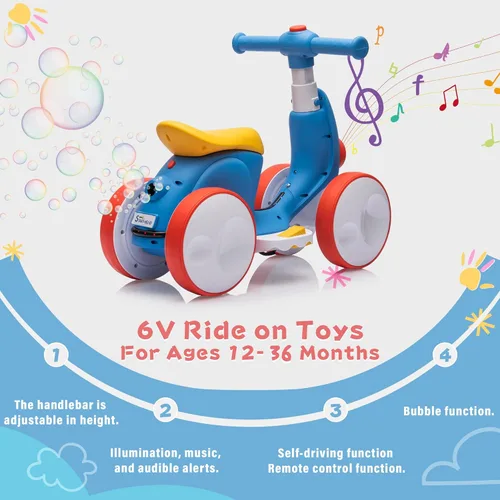 Vista 2 de JoyRydz Bicicleta eléctrica de equilibrio para bebés de 6 V con máquina de burbujas, bicicleta de equilibrio 4 en 1 con control remoto para niños