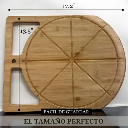 Vista 7 de Pala de Pizza de Madera 2 en 1 y Tabla de Cortar de Bambú Tabla de Pala de Pizza de Doble Agarre para Hornear, Espátula de Pizza y Tabla de Cortar