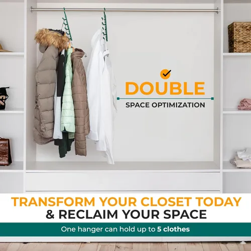 Vista 7 de CraftyCrocodile Perchas que ahorran espacio para ropa, paquete de 2, plástico resistente, ahorro de espacio para camisas, pantalones, jeans