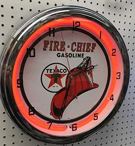 Vista 2 de Texaco MCA - Reloj de neón con signo de gasolina y motor de gasolina de 16 pulgadas