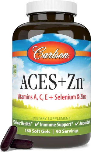 Carlson - ACES + Zn, vitaminas A, C, E + selenio y zinc, salud celular y apoyo inmunológico, antioxidante, 180 cápsulas blandas