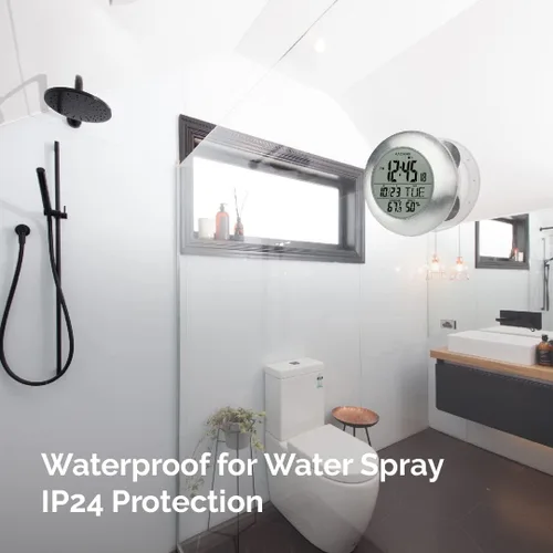 Vista 4 de KADAMS Reloj de pared digital para ducha de baño, reloj de cocina de 9.5 pulgadas, resistente al agua, pantalla LCD grande, pantalla de temperatura