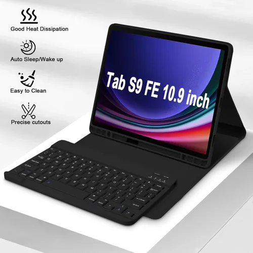 Vista 5 de GOKOCO para Samsung Galaxy Tab S10 Lite/S10 FE/S9 FE 10.9"/Tab S9 11" Funda para Teclado, Funda Magnética Desmontable Inalámbrica Bluetooth con Negro
