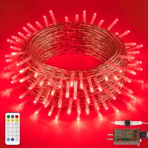Guirnalda de luces parpadeantes de 33 pies, 100 luces LED rojas para Navidad y día de San Valentín rojo (redrojo (with remote))