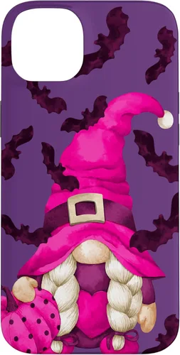 Vista 15 de Halloween Pink Pumpkin and Bat Decor with Cute Witch Gnome Case for iPhone 17