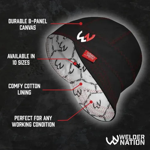 Vista 3 de Welder Nation 8 Panel Cap 100% Cotton Duck Canvas Exterior Welding Protective Durable Men’s Hats with No Unicorn Peak Heavy-Duty Premium Comfortable
