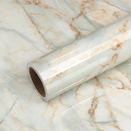VEELIKE Papel de contacto de mármol azul dorado brillante de 15.7 x 118 pulgadas para encimeras, impermeable, despegar y pegar, papel tapiz de