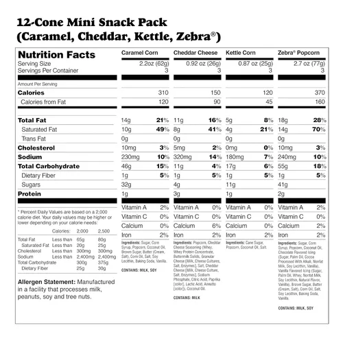 Vista 5 de Popcornopolis Cono de Palomitas Gourmet (12 Unidades) Sabores Surtidos – Zebra, Queso Cheddar, Caramelo y Kettle Corn, Ideal para Regalar y Compartir