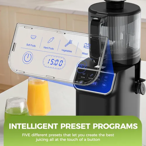 Vista 10 de TUUMIIST Exprimidor de prensa en frío 3 en 1, exprimidores de masticación Smart Touch para frutas y verduras enteras, exprimidor lento de 6.5