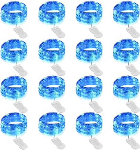 Vista 9 de Onforu Paquete de 16 tiras de luces de hadas blancas cálidas que funcionan con pilas, 2m IP67 impermeables, luz centelleante para frasco de Mason