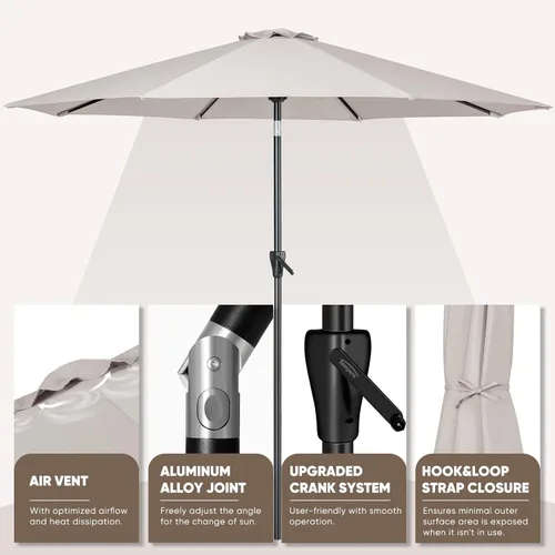Vista 3 de Tempera Patio Market Outdoor Table Umbrella with Push Button Tilt and Crank, Large Sun Umbrella with Sturdy Pole & Fade Resistant Canopy, Easy to Set