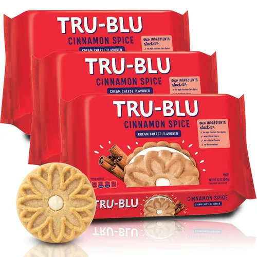 Tru Blu Galletas de especias de canela con sabor a queso crema, sin ingredientes artificiales, sin jarabe de maíz de alta fructosa, fabricadas en