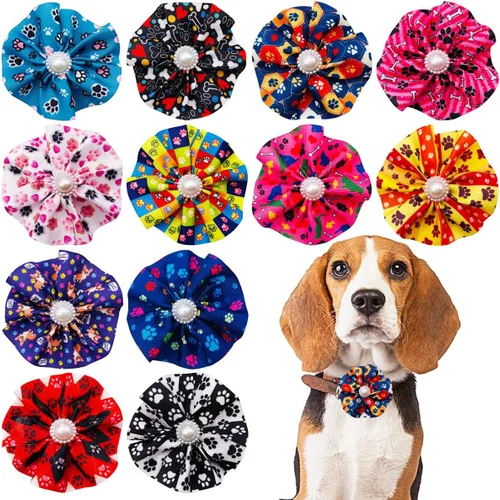 Vista 8 de 10 piezas de collar de perros pequeños con flores para el día de San Patricio, corbatines con cuentas para perros pequeños, gatos, gatitos, conejos
