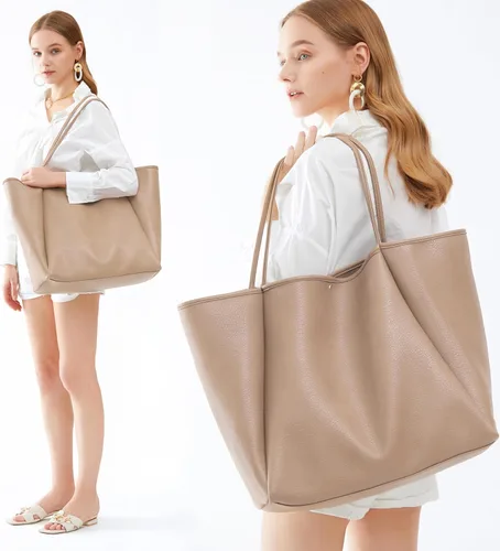 Vista 9 de HOXIS Bolso de mano de cuero PU de gran tamaño para mujer, bolso de fin de semana, bolso de viaje