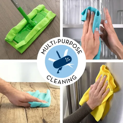 Vista 4 de S&T INC. Paño de limpieza de microfibra, toalla de microfibra a granel sin bordes para el hogar, toallas de tela reutilizables y sin pelusa