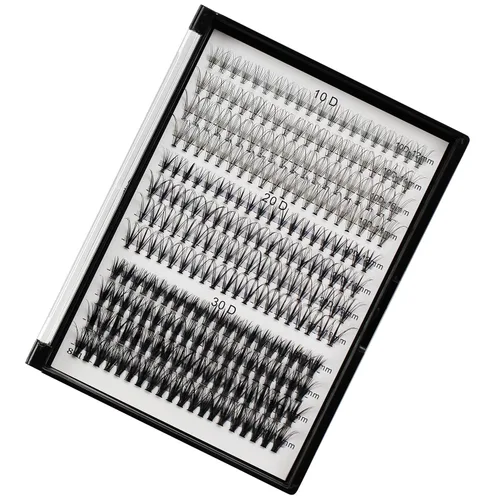 Bodermincer Extensión de pestañas 240 unidades, rizado D, 10D+20D+30D, 10-16 mm/12-18 mm mezclado, racimo individual de pestañas postizas (10+20+30D