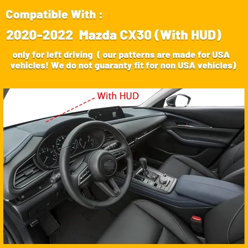 Vista 6 de Tapete antideslizante para tablero de instrumentos compatible con Mazda CX-30 CX 30 2020-2022, protector solar Mazda CX-30 2020-2022 (con HUD)